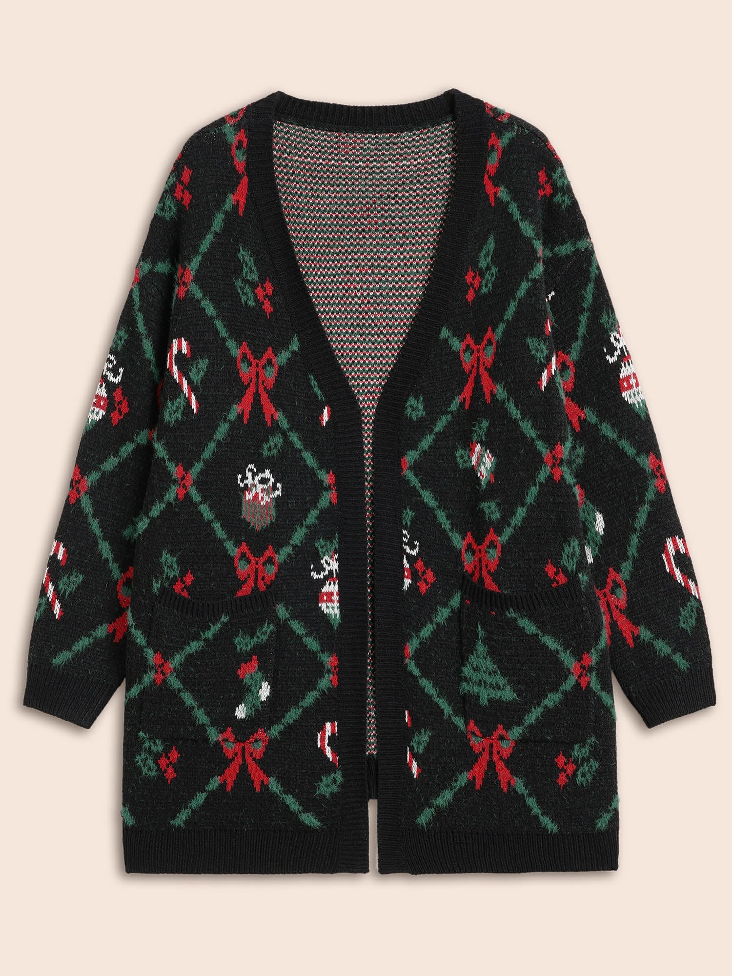 Festive Plaid Pattern Open-Front Cardigan