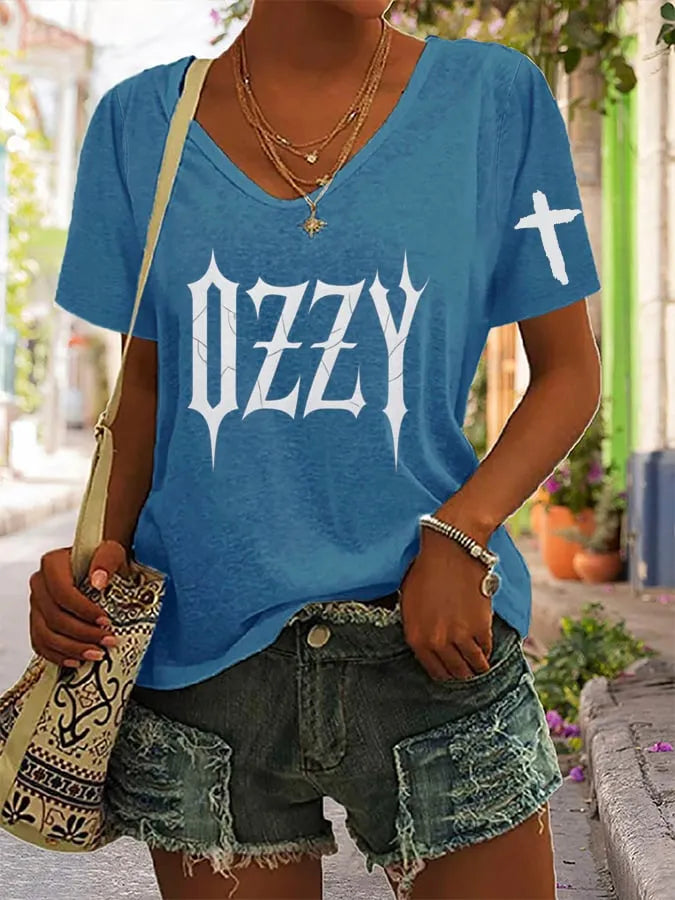 Women's “Hot Singer” Printed V-Neck T-Shirt