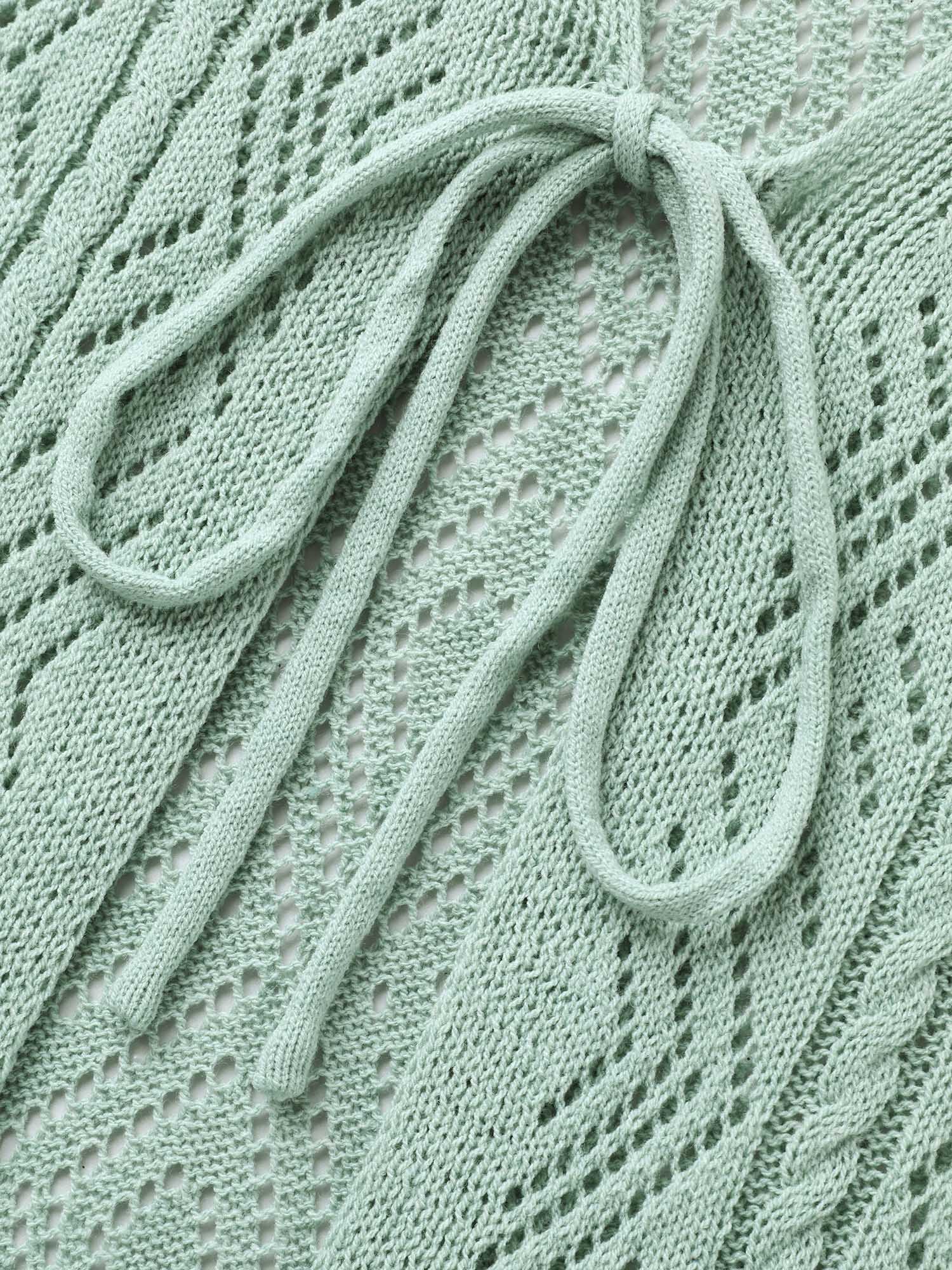 Cut-Out Textured Tied Knit Cardigan
