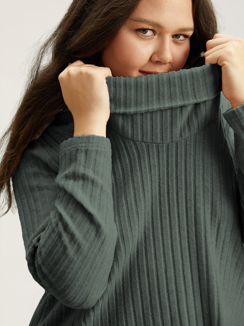 Plain Rib Knit Cowl Neck T-shirt