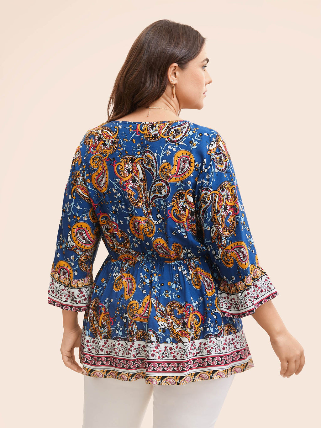 Boho Print Tie Knot Tassels Crisscross Blouse