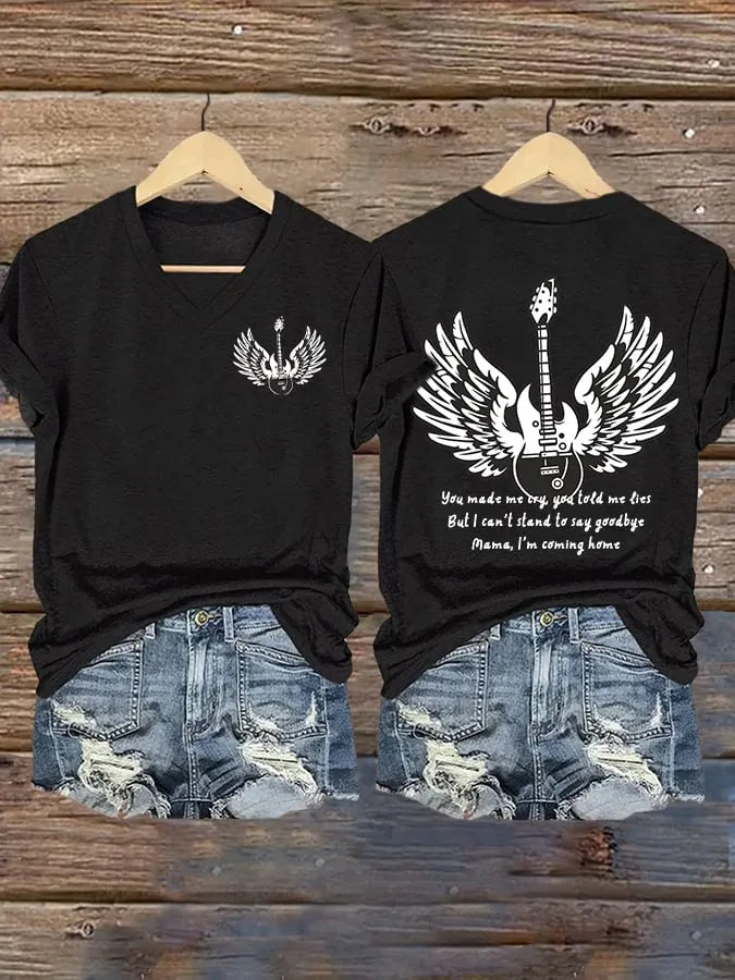 Women's Mama I'm Coming Home Print V Neck T-shirt