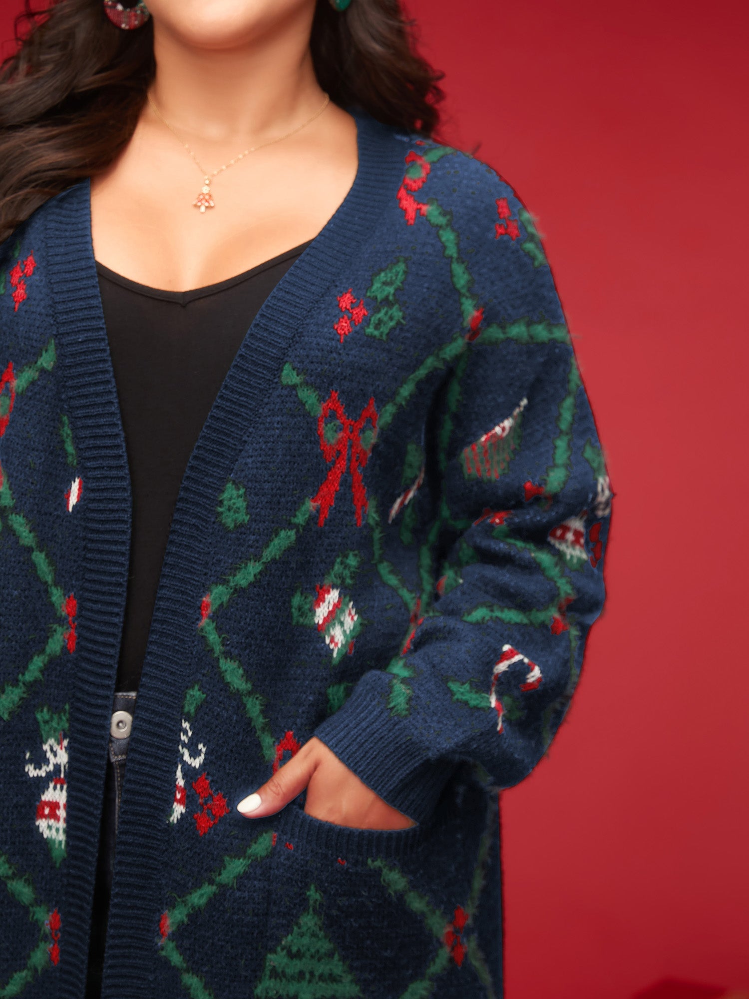 Festive Plaid Pattern Open-Front Cardigan