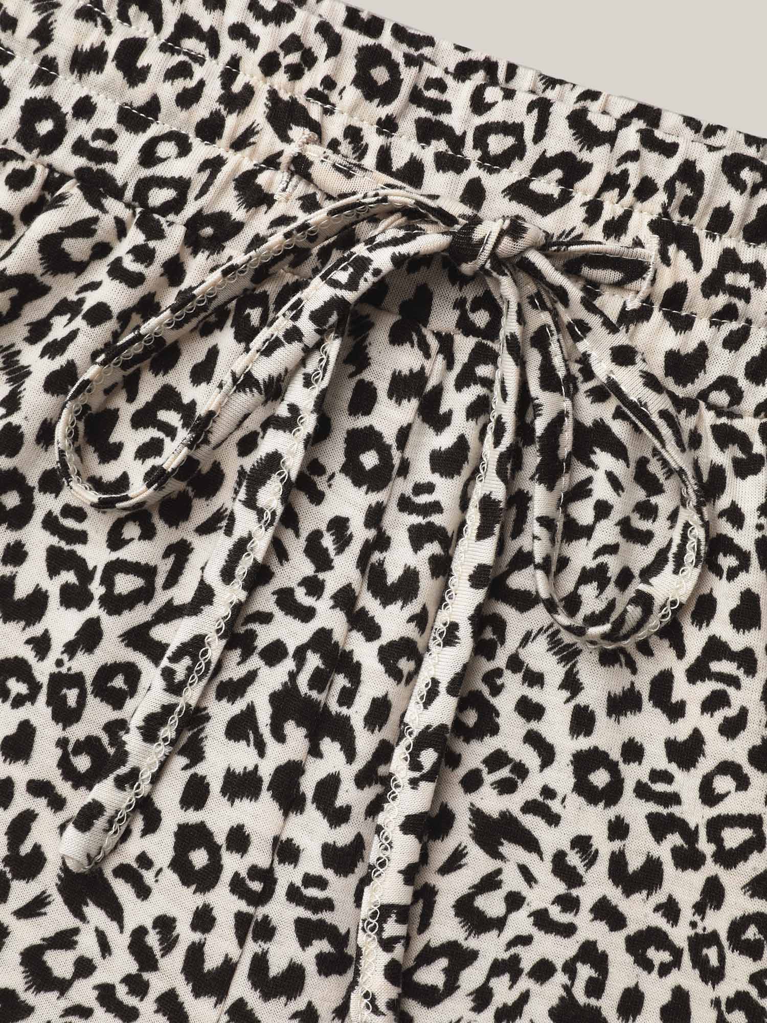 Leopard Print Waist-Drawstring Lounge Bottoms