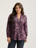 Silhouette Floral Print Notched Frill Trim Blouse