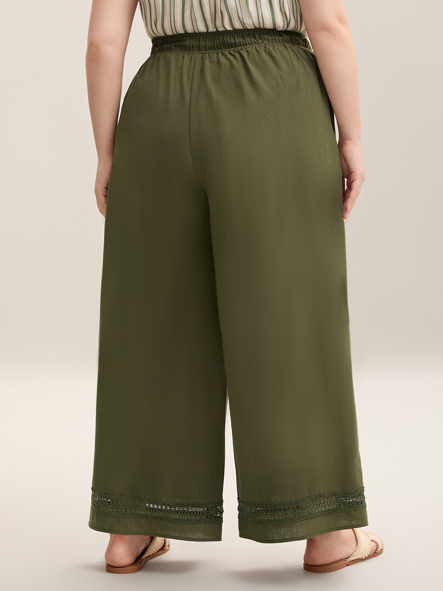 Drawstring Lace Detail Wide-Leg Pants