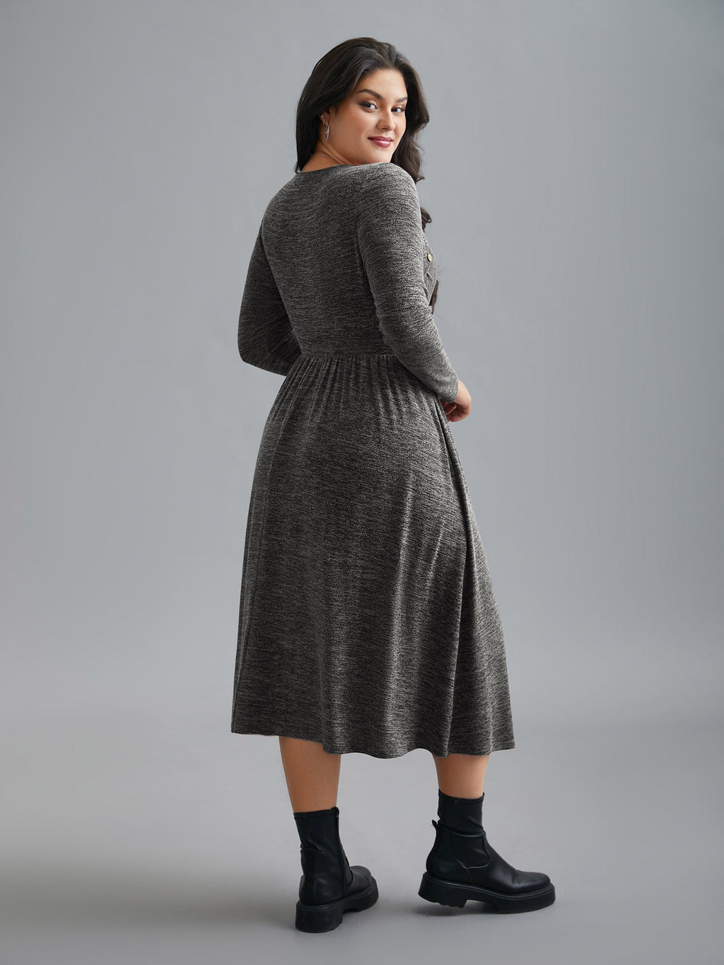 Heart Neckline Button Detailing Crossover Fit Dress