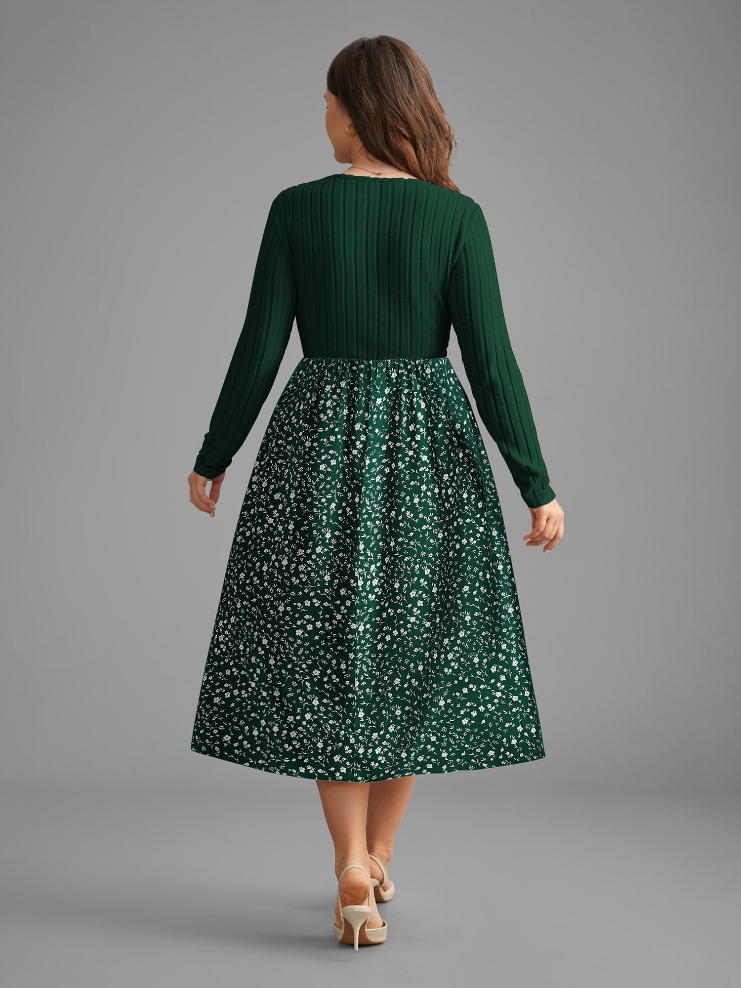 Ditsy Floral Patchwork Texture Midi Dress