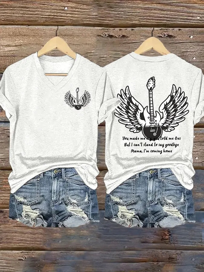 Women's Mama I'm Coming Home Print V Neck T-shirt