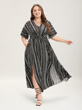 Solid Geometric Dolman Sleeve Pocket Shirred Split Hem Dress