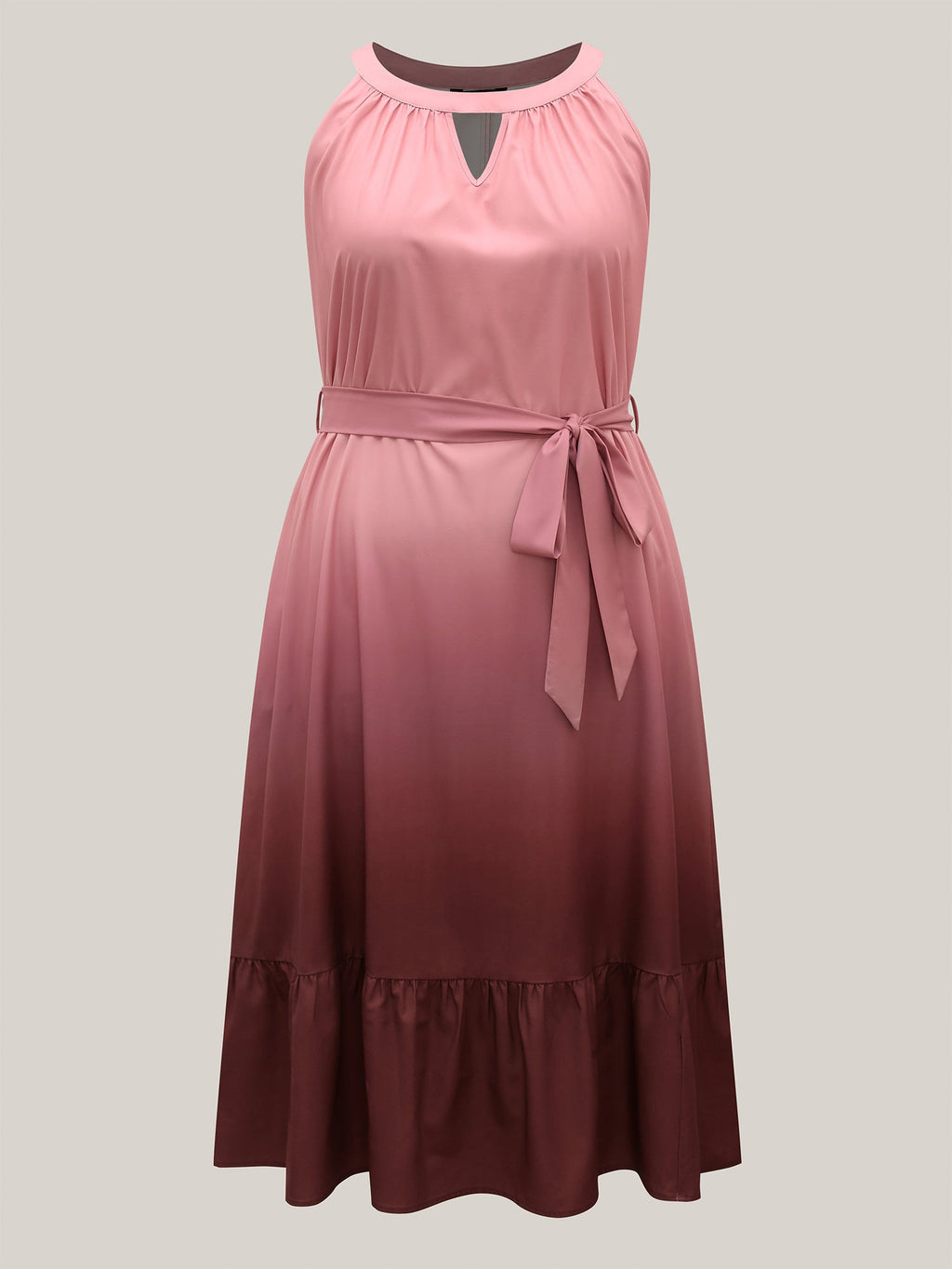 Ombre Gradient Waist-Tie Pockets Midi Dress