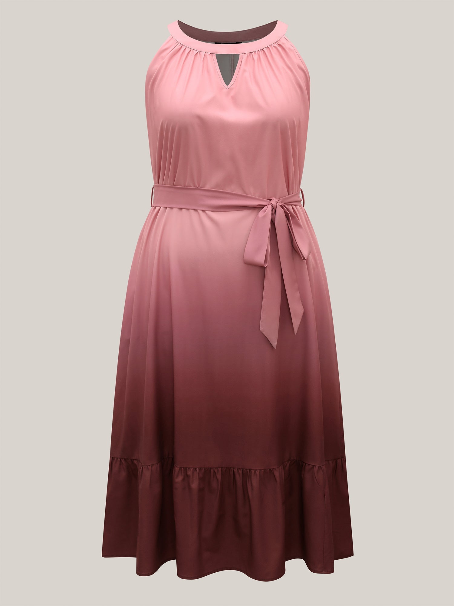 Ombre Gradient Waist-Tie Pockets Midi Dress