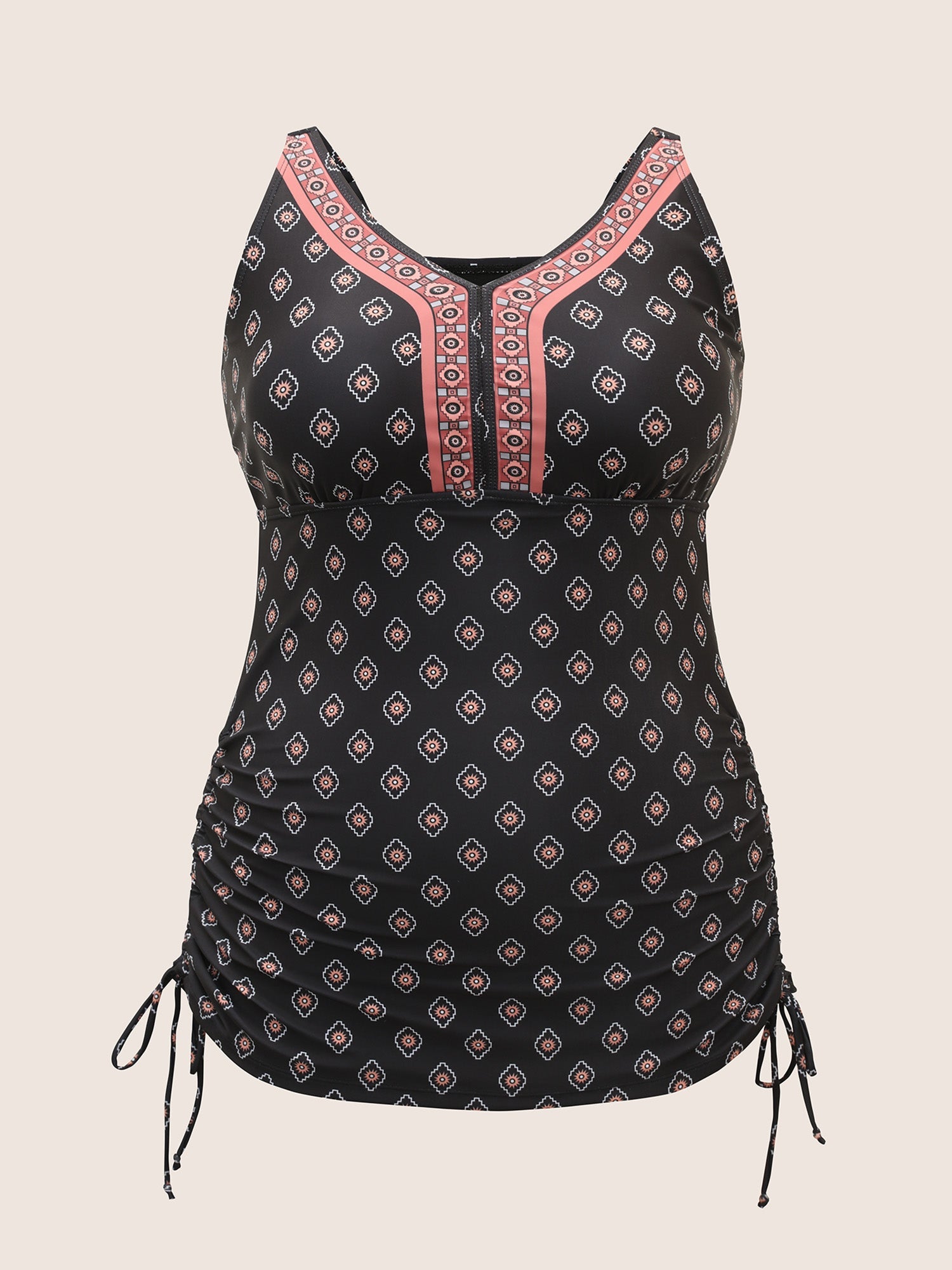 V Neck Bandana Print Drawstring Swim Top