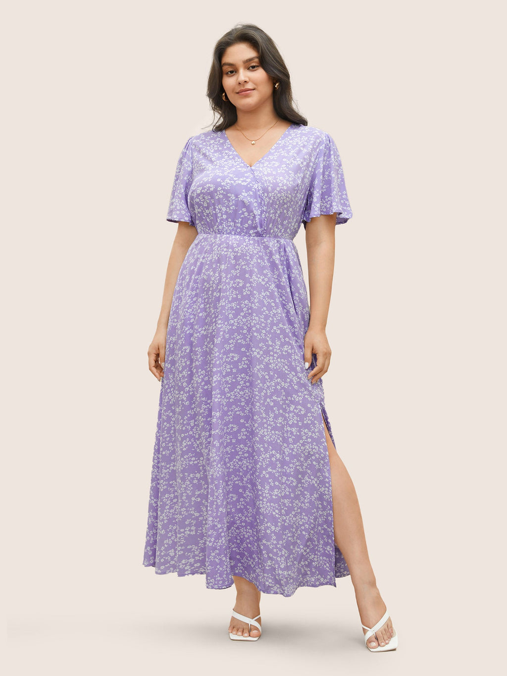 Bloom Dress - Flutter Sleeve Ditsy Floral Pocket Split Maxi Dress