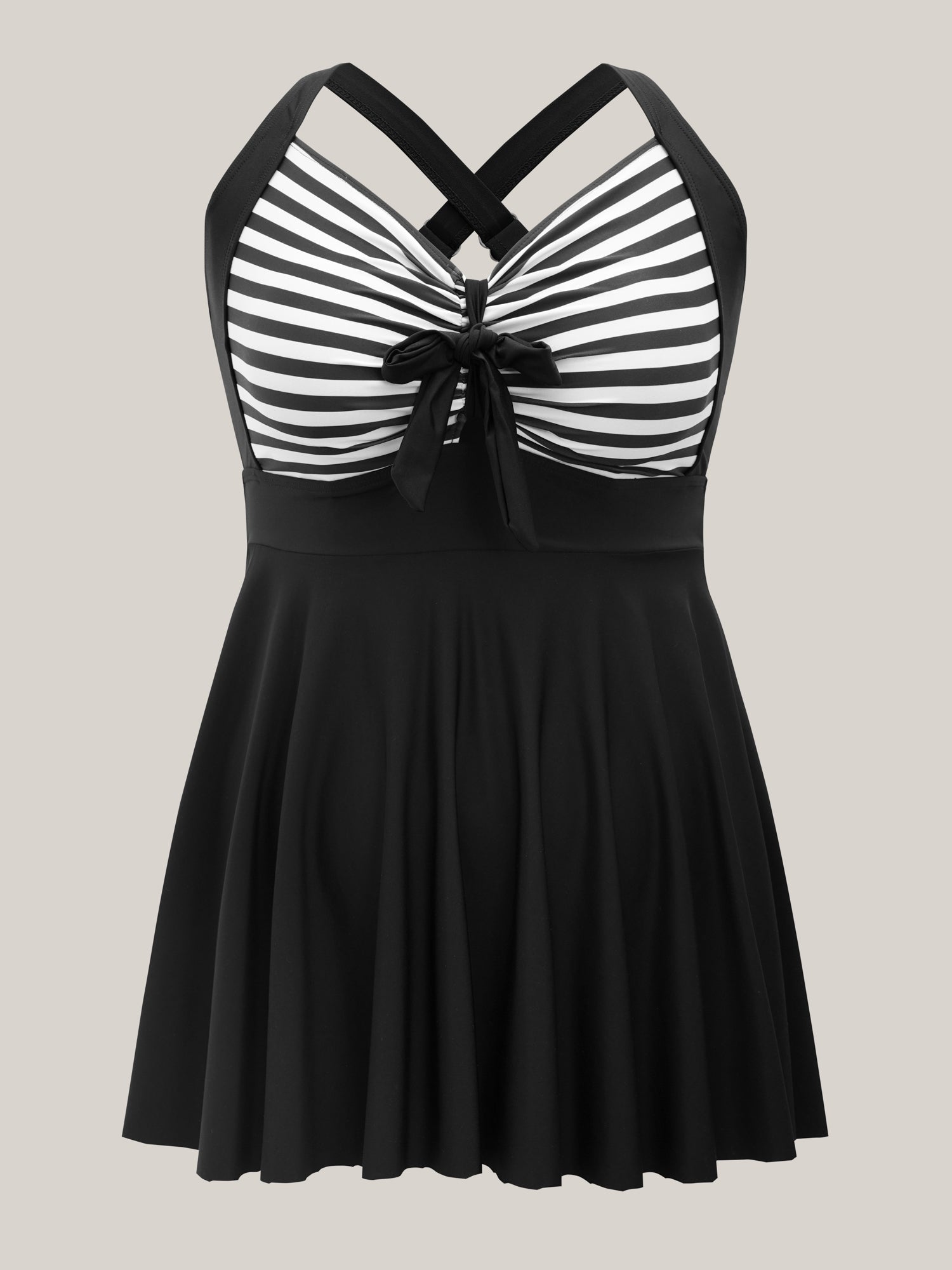 Stripes Patchwork Tie Knot Cross Straps Swim Dress