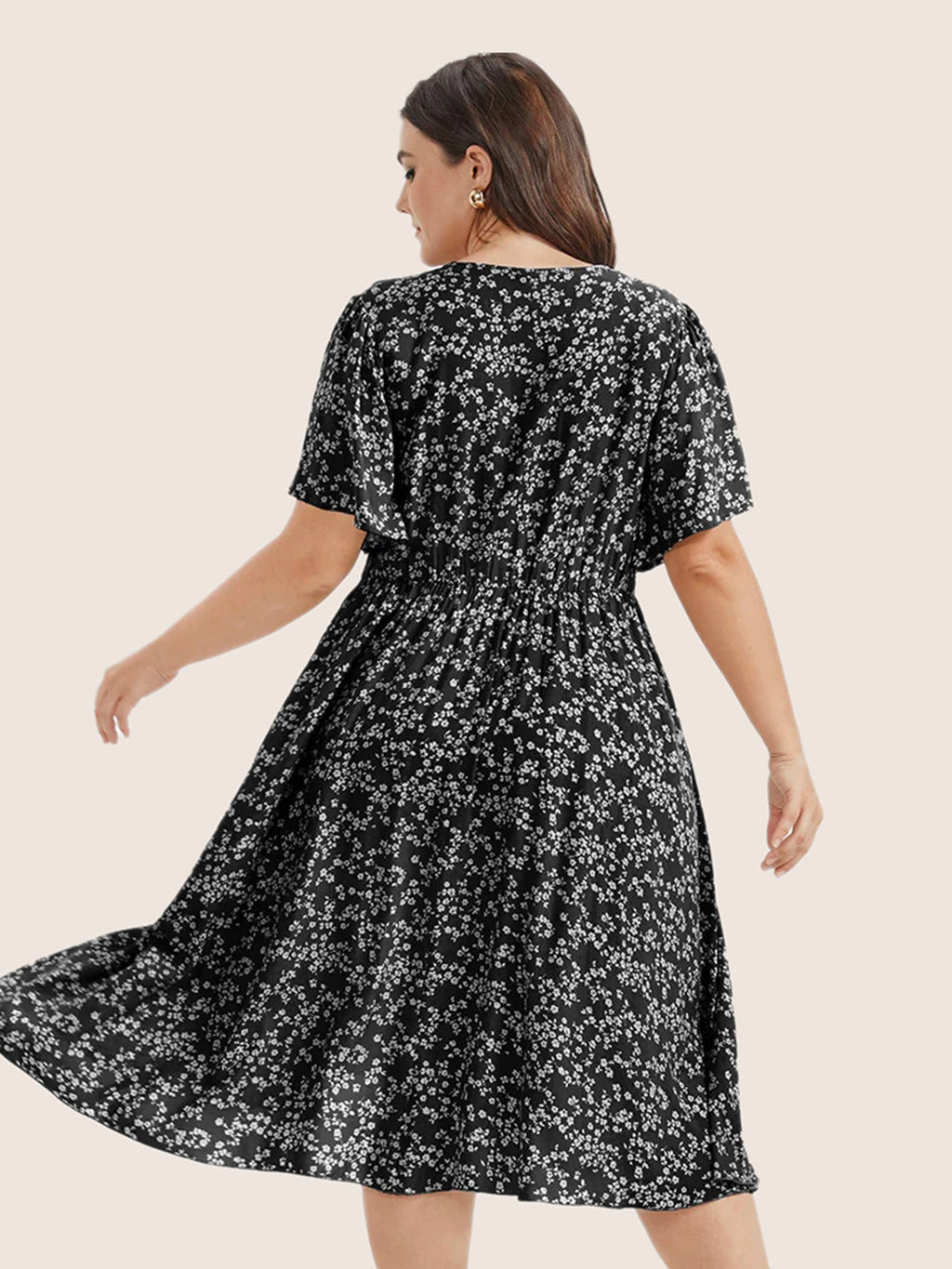 Bloom Dress - Ditsy Floral Elastic Waist Ruffles Pocket Knee Dress