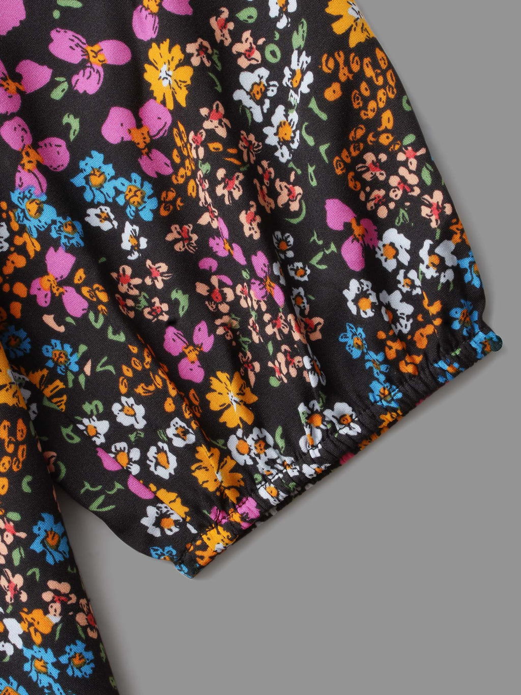 Floral Smocked Waistline Surplice Neck Blouse