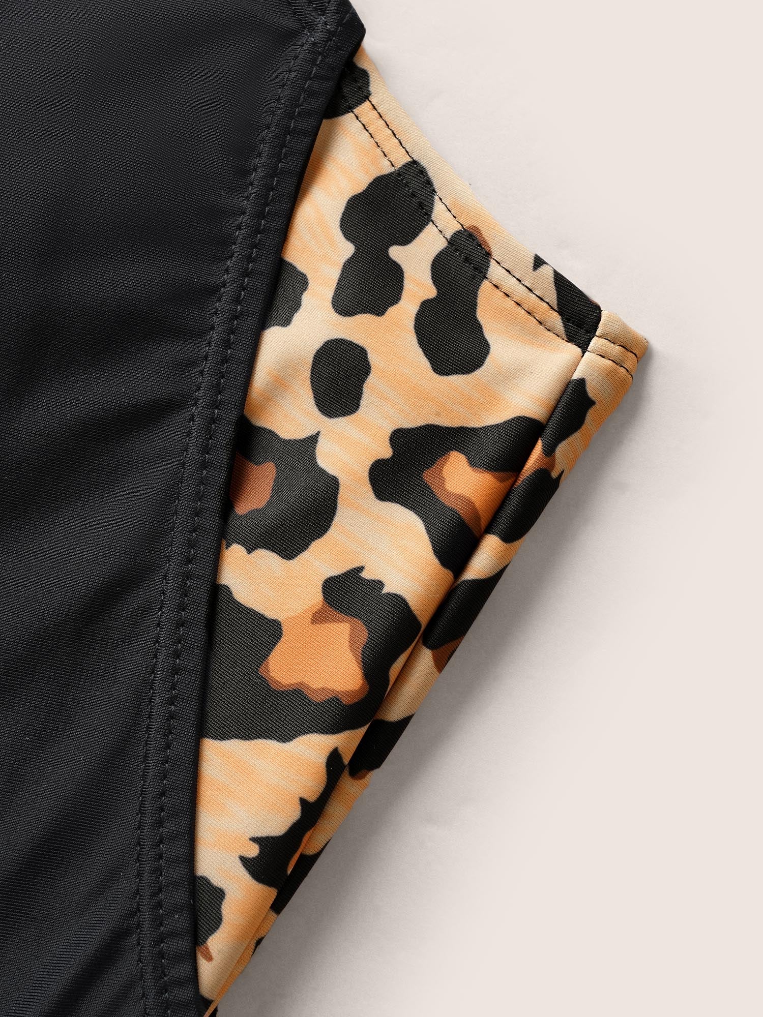 Patchwork Leopard Print Gathered Swim Top