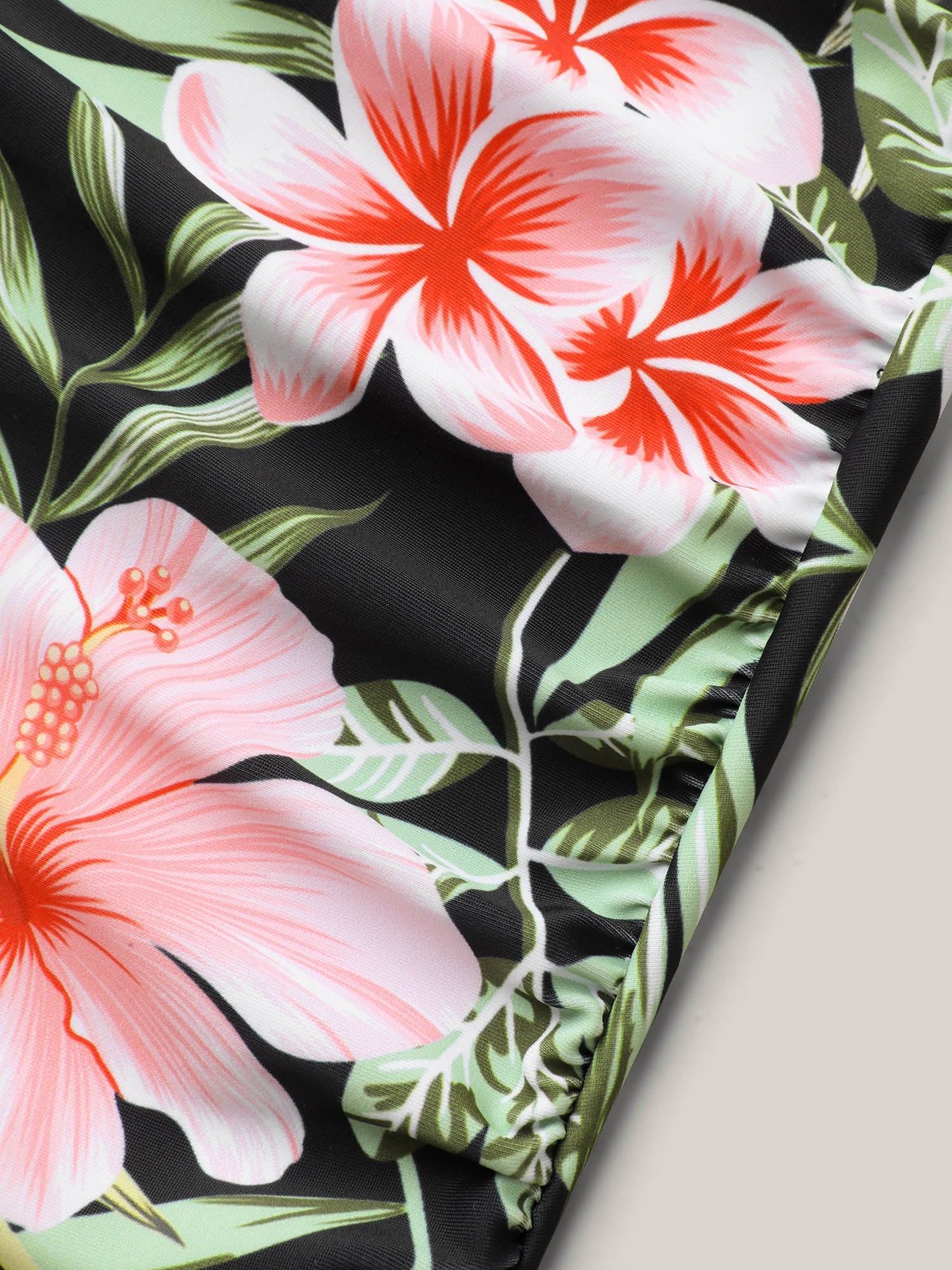 Side Floral Pattern Round Neck Swim Top