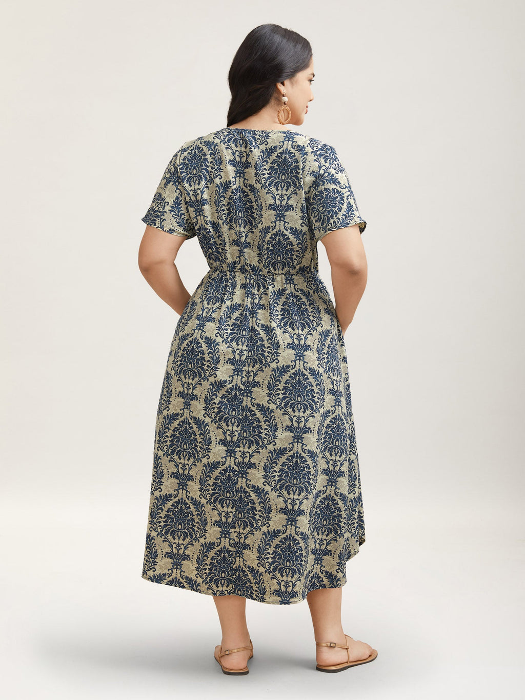Ornate Print Curvy Hem Tied Maxi Dress