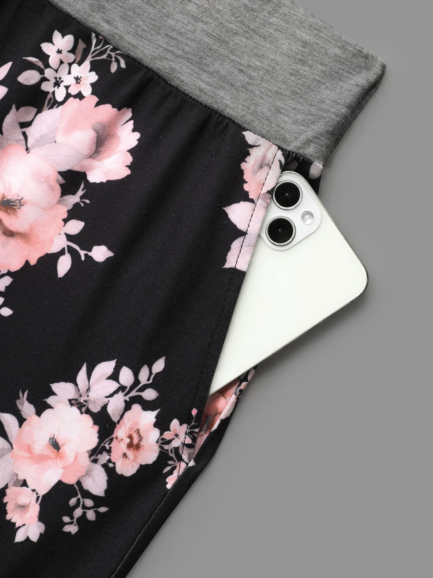 Floral Contrast Waist Lounge Bottoms