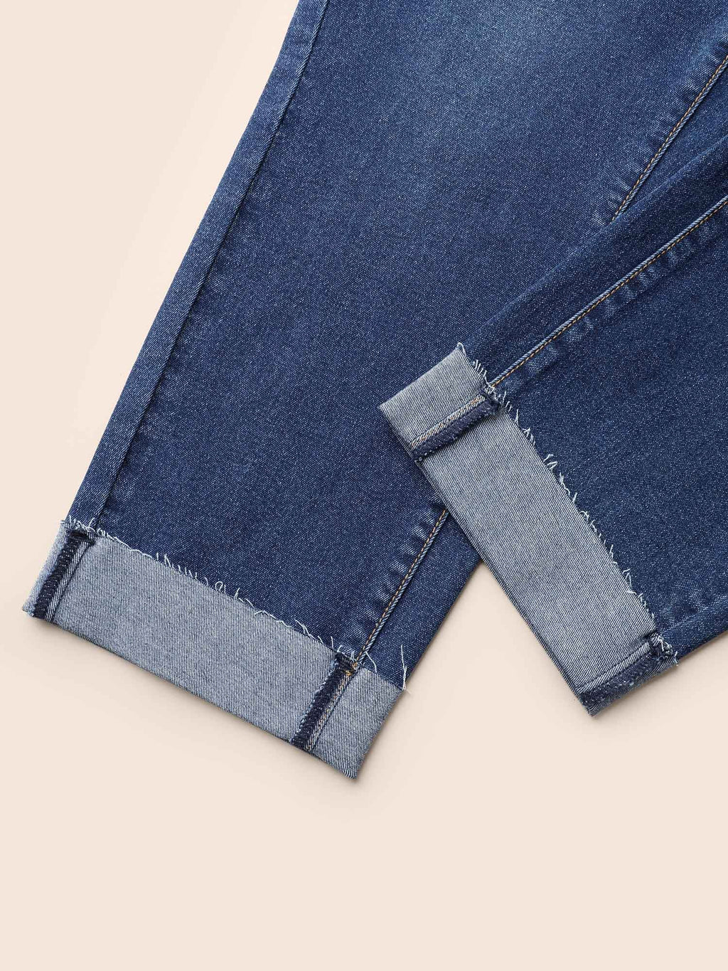 Whiskered Rolled Hem Slim-Fit Jeans