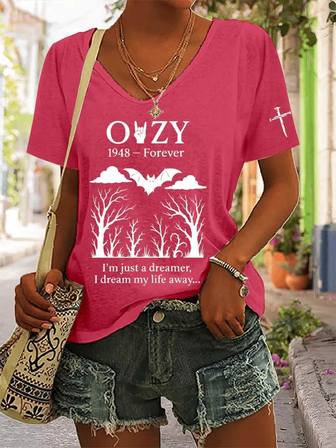 Women's Rock Legend Memorial Print V-Neck T-Shirt