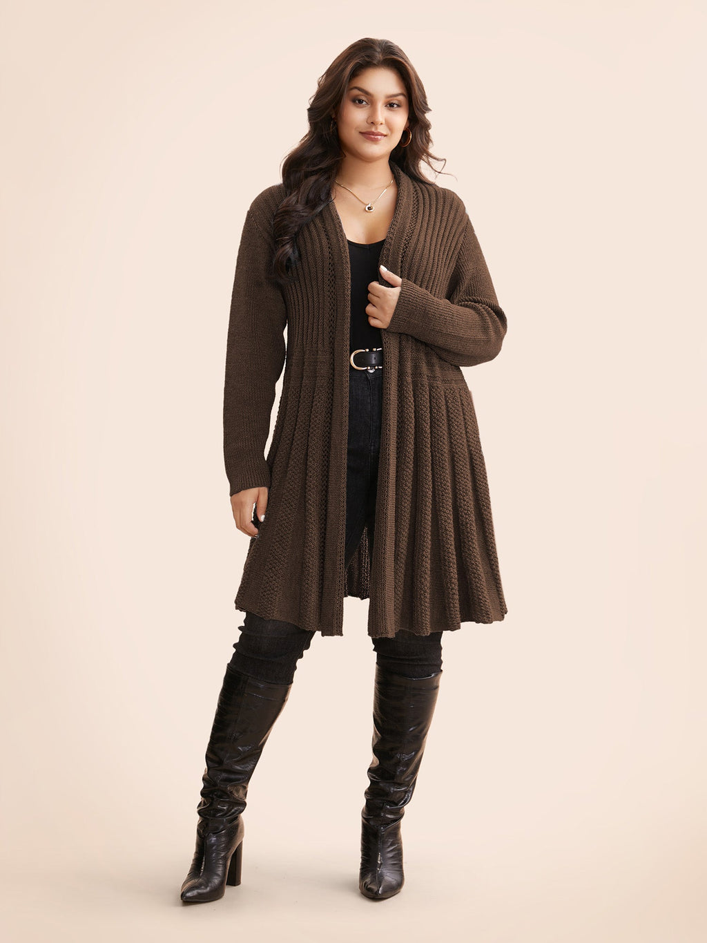 Plain Textured Kimono Collar Cardigan
