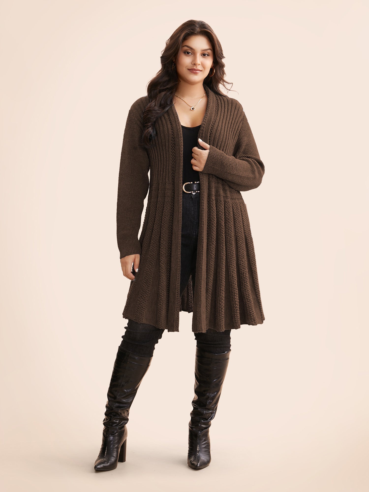 Plain Textured Kimono Collar Cardigan