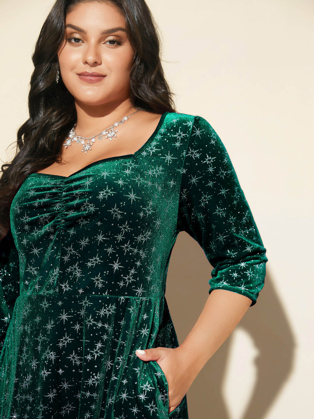 Embossed Velvet Sweetheart Neckline Midi Dress