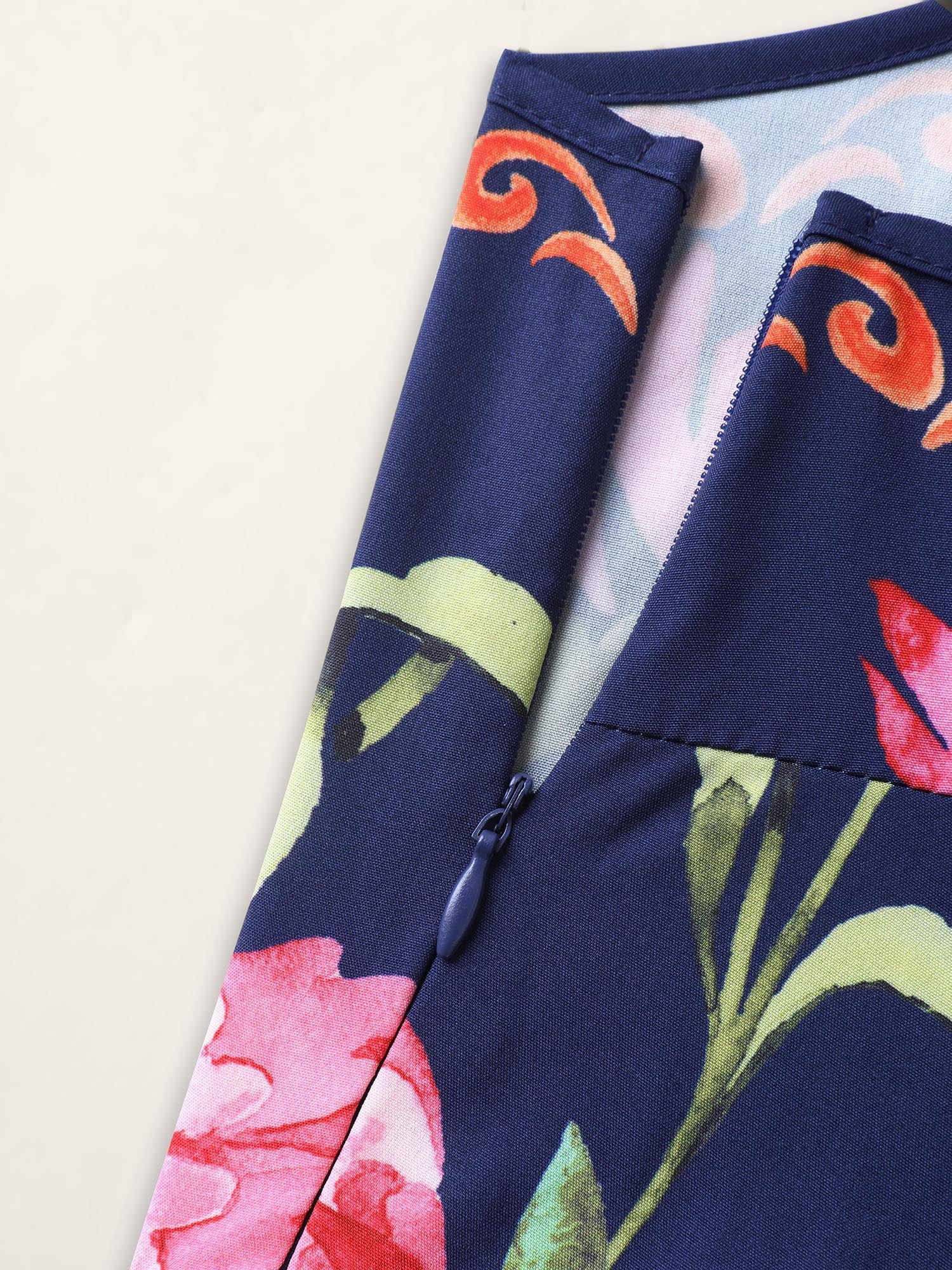 Tropical Flowers Print Pockets Cami Jumpsuit