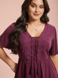 Lace-Up Tassels Patchwork Plain Top