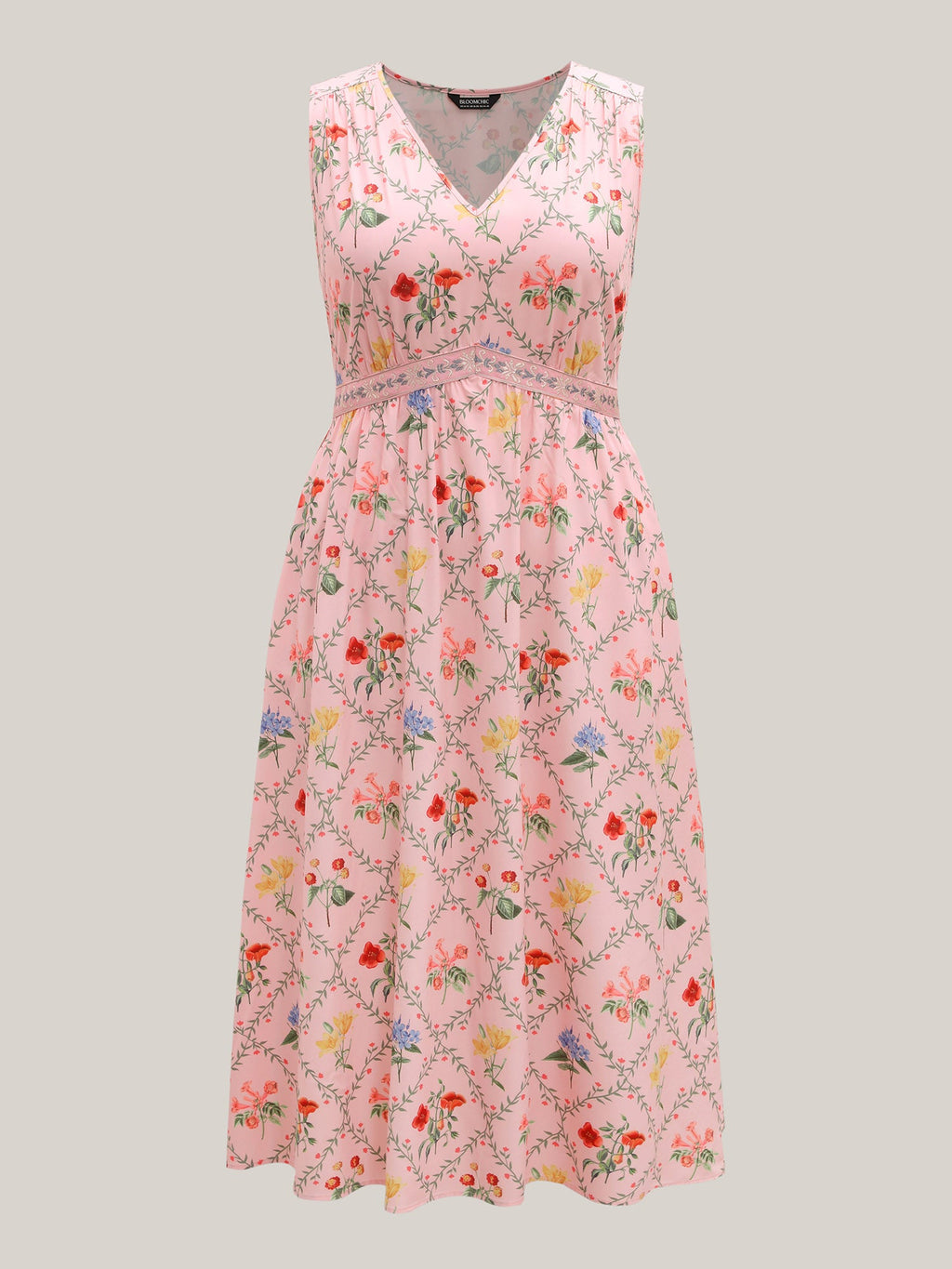 Floral Abstract Print V-Neck Maxi Dress