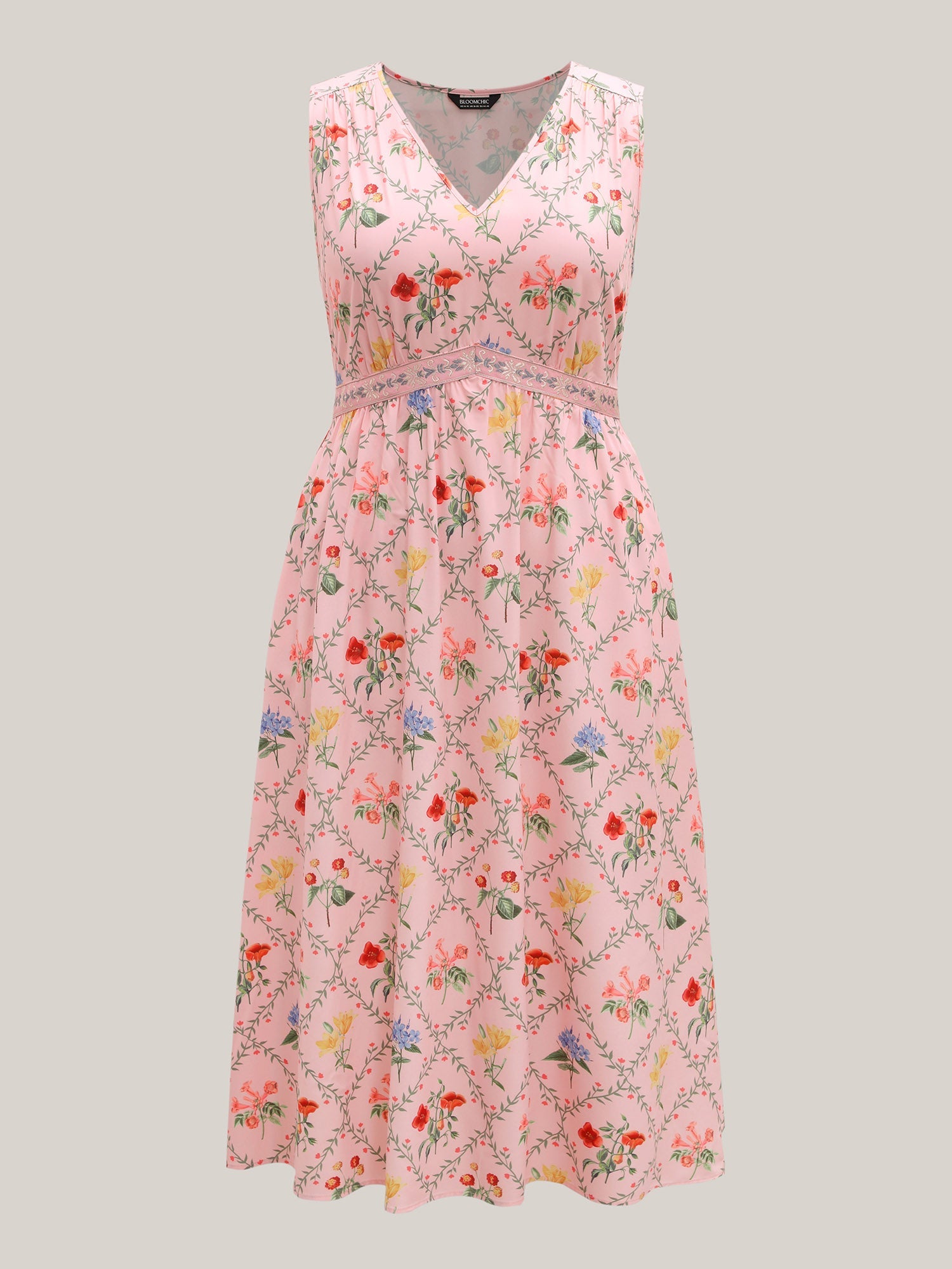 Floral Abstract Print V-Neck Maxi Dress