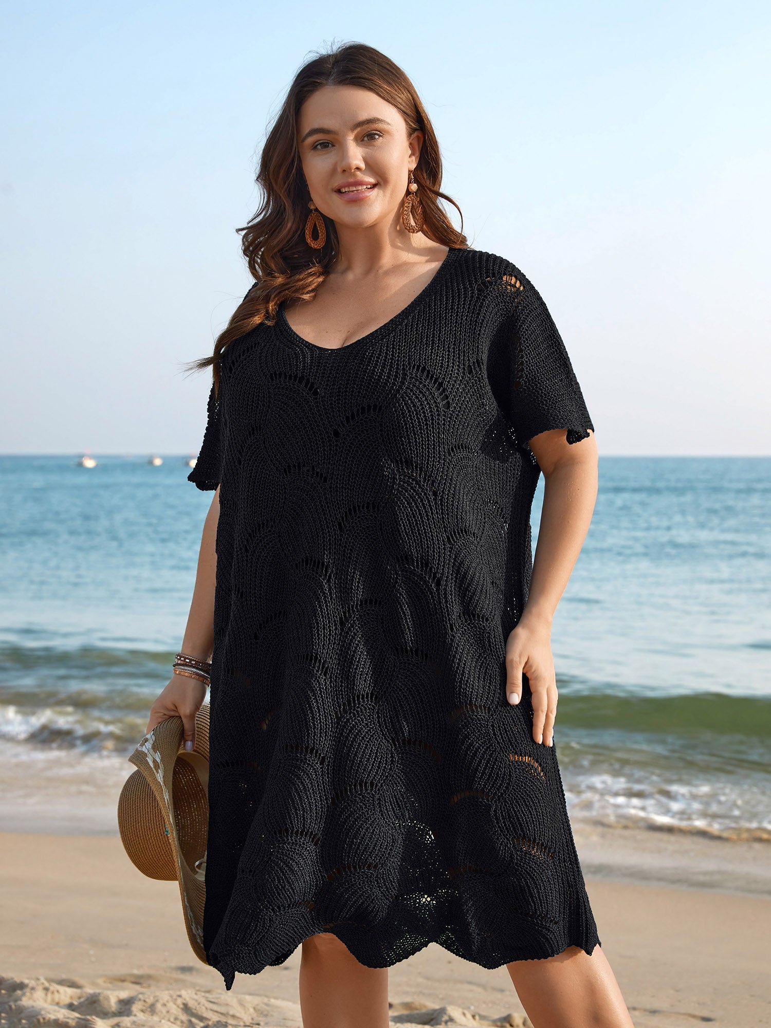 Cut-Out Solid V-Neck Swimsuit Coverup