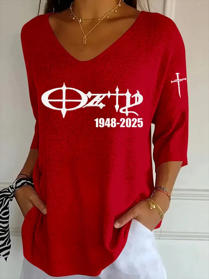 Women's Casual Rock Legend Memorial Print Knitted T-shirt