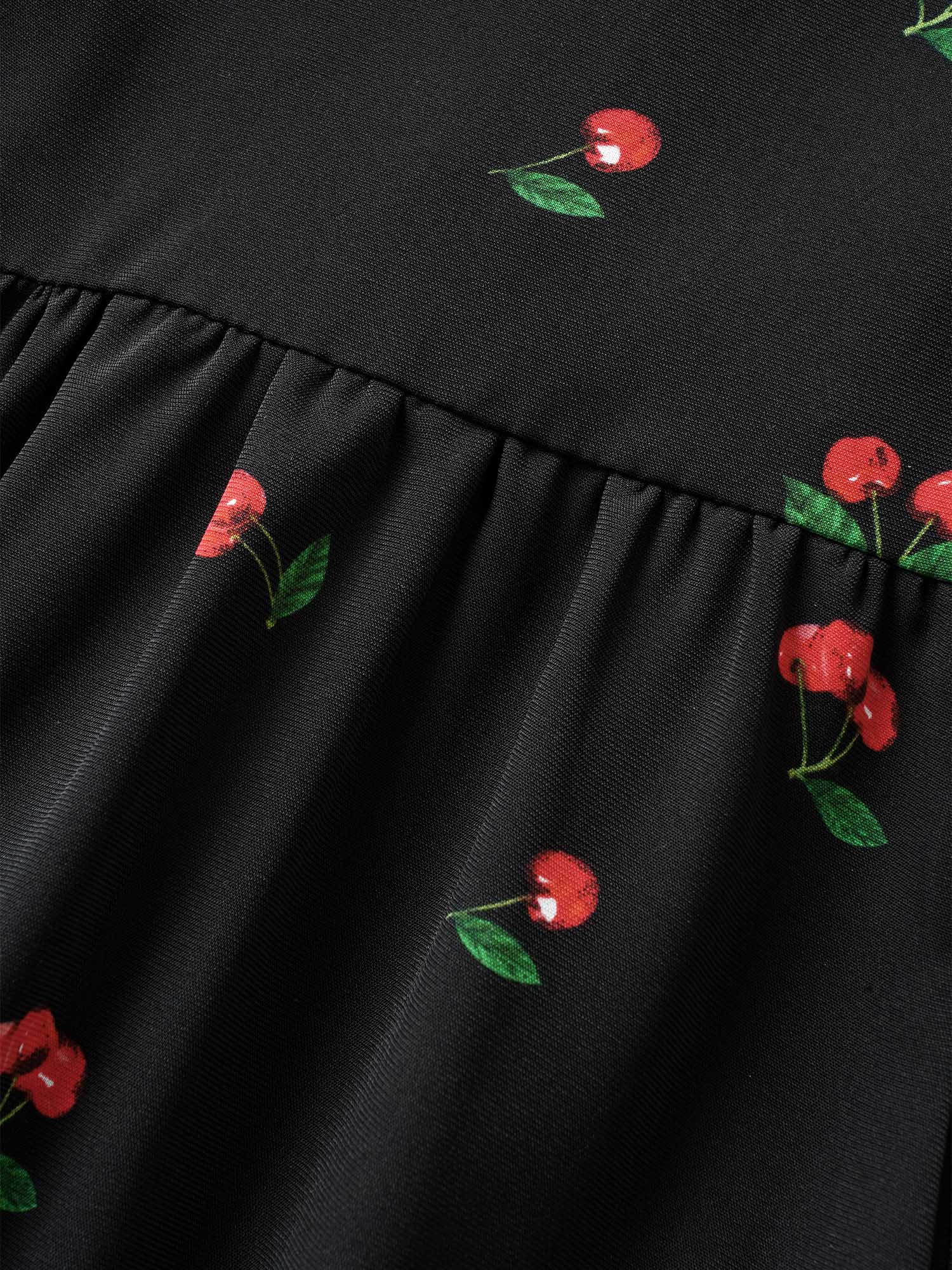 Citrus Fruit Print Heart Neckline Drawstring Pleated Dress