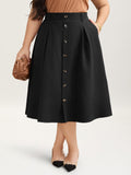 Buckled Button Front Pleated Midi Skirt