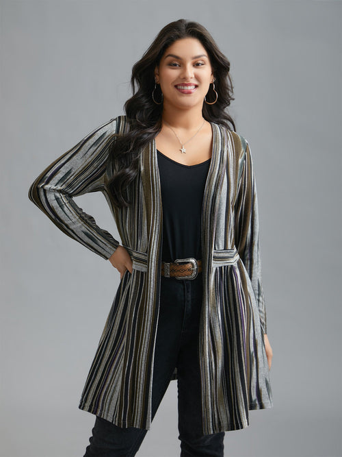 Colored Striped Open Front Waist Defining Jacket