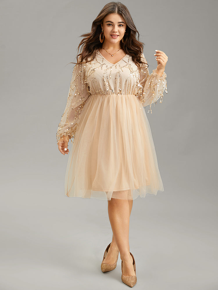 Sequin Mesh Patchwork Tassel Dress