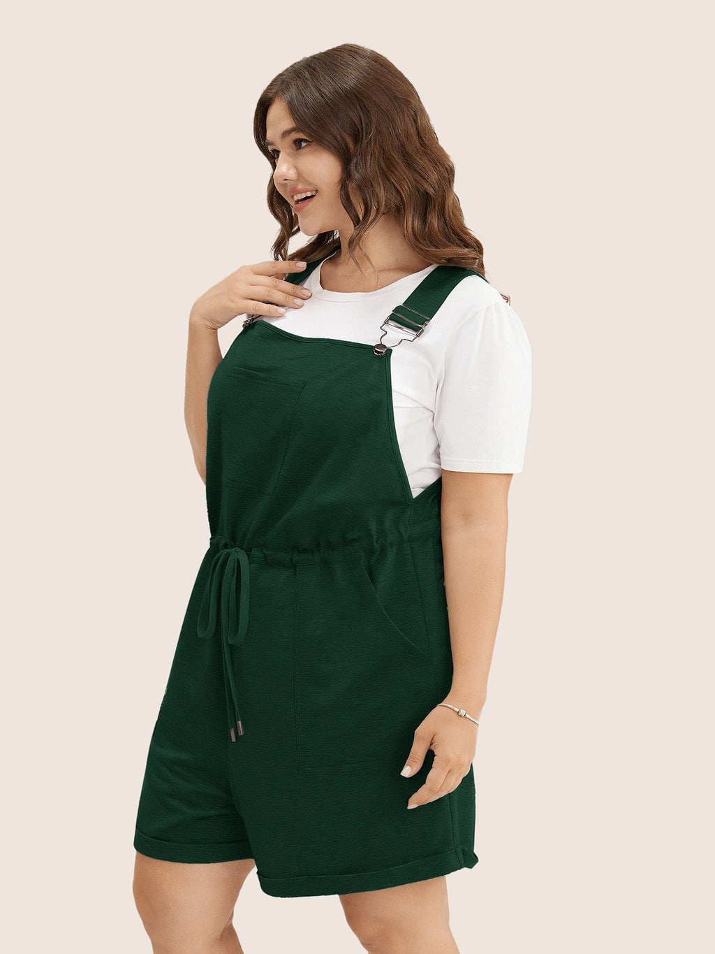 Solid Pocket Drawstring Overall Romper