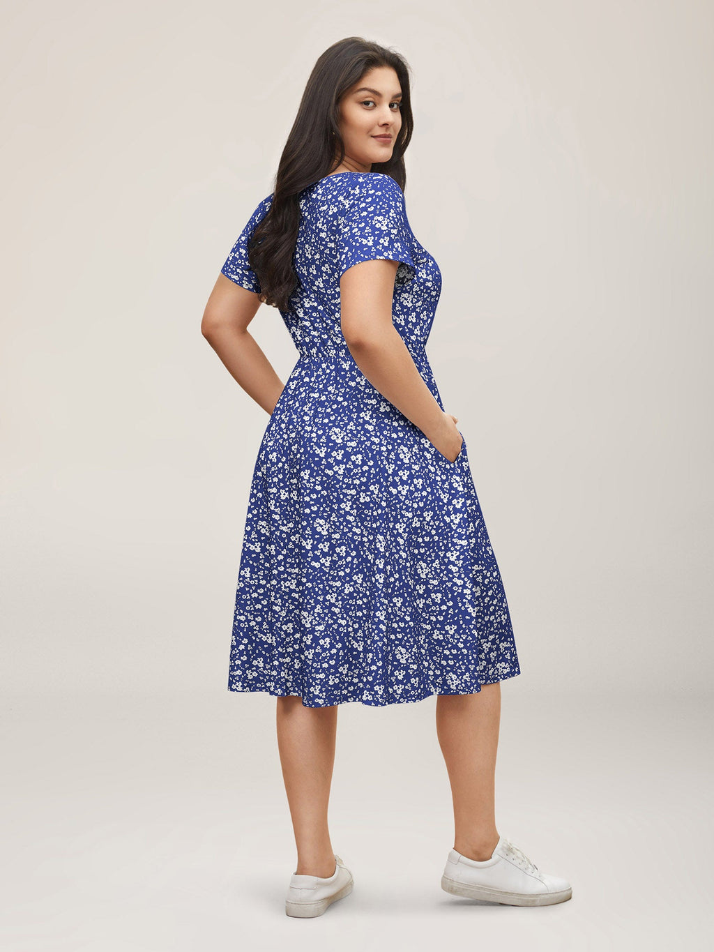 Ditsy Floral Elastic Waist Knot Drawstring Dress