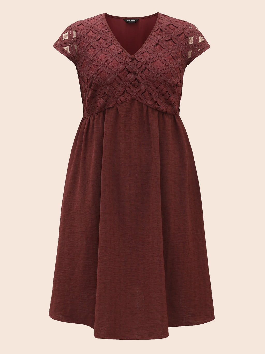 Plain Lace Panel Cap Sleeve Dress