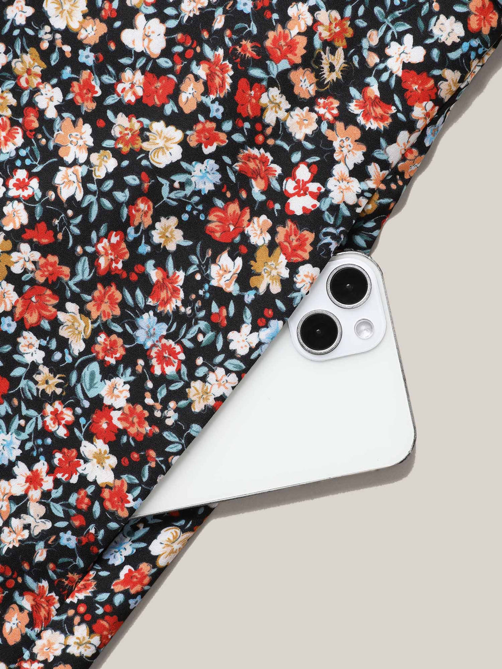 Floral Print Drawstring Pockets Flared Midi Dress