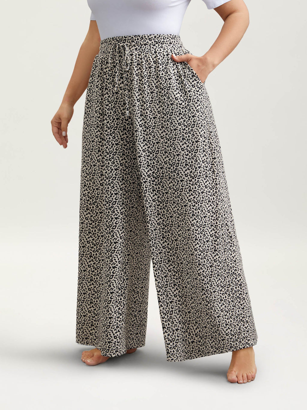 Leopard Print Waist-Drawstring Lounge Bottoms