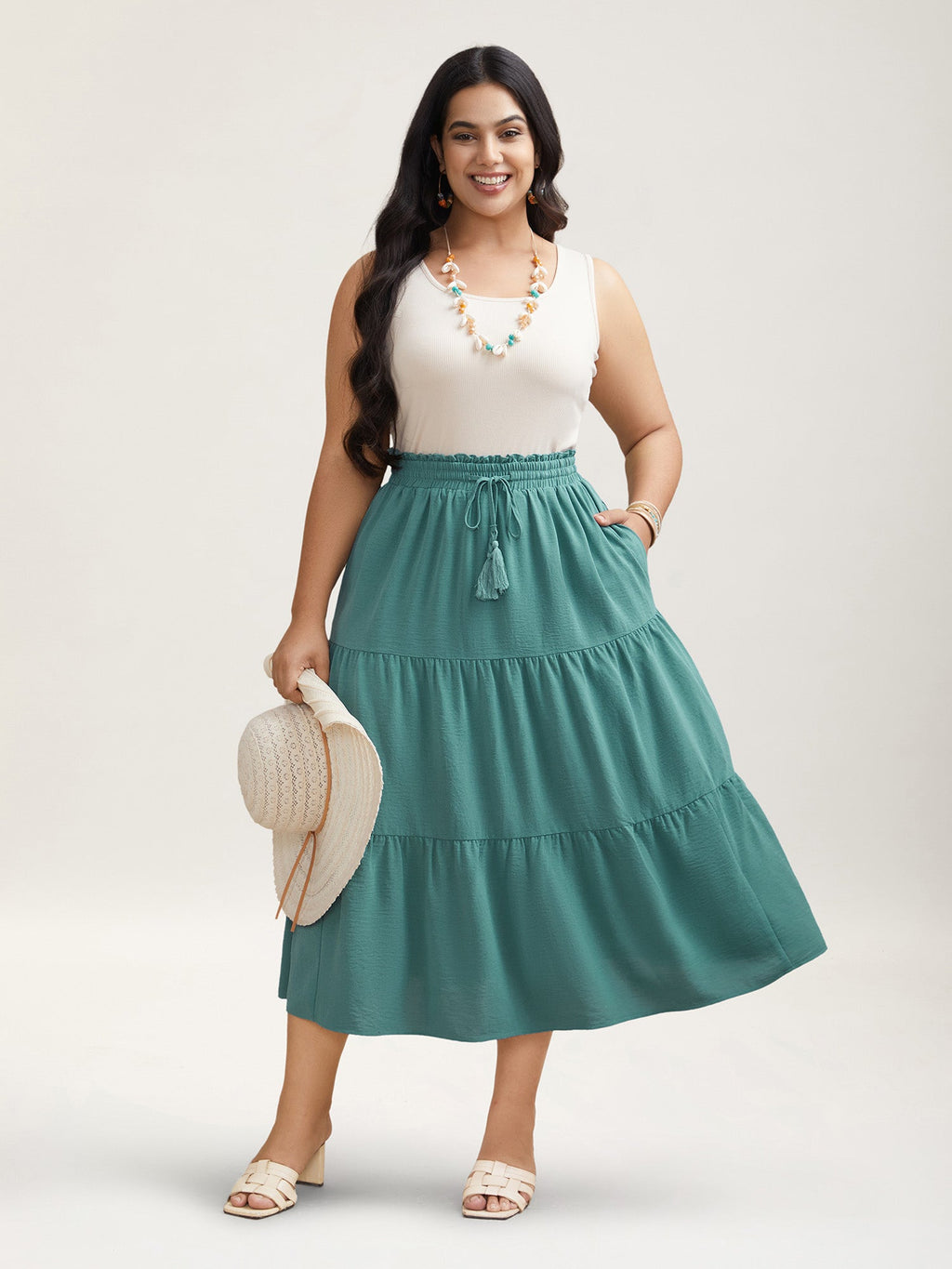 Smocked Waist Lace Tiered Midi Skirt