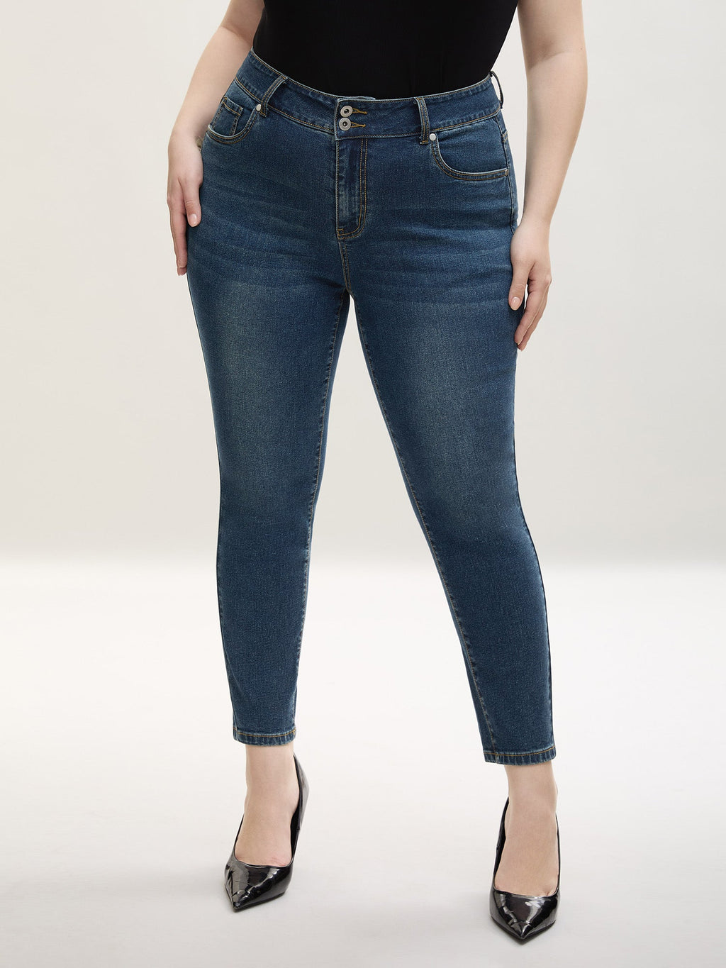 Whiskered Wash Mid-Rise Skinny-Fit Jeans