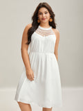Neck Cut-Out Pockets A-Line Midi Dress