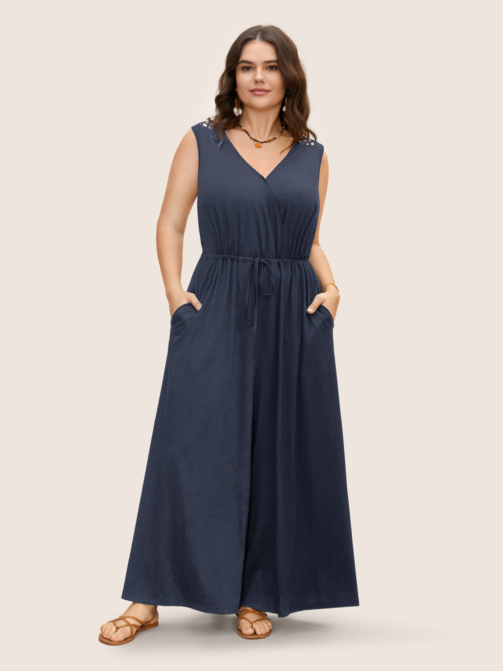 V Neck Crocheted Cut Out Jumpsuit