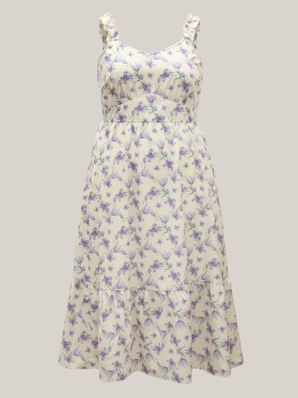 Vine Floral Pockets Stretchy Waist Midi Dress